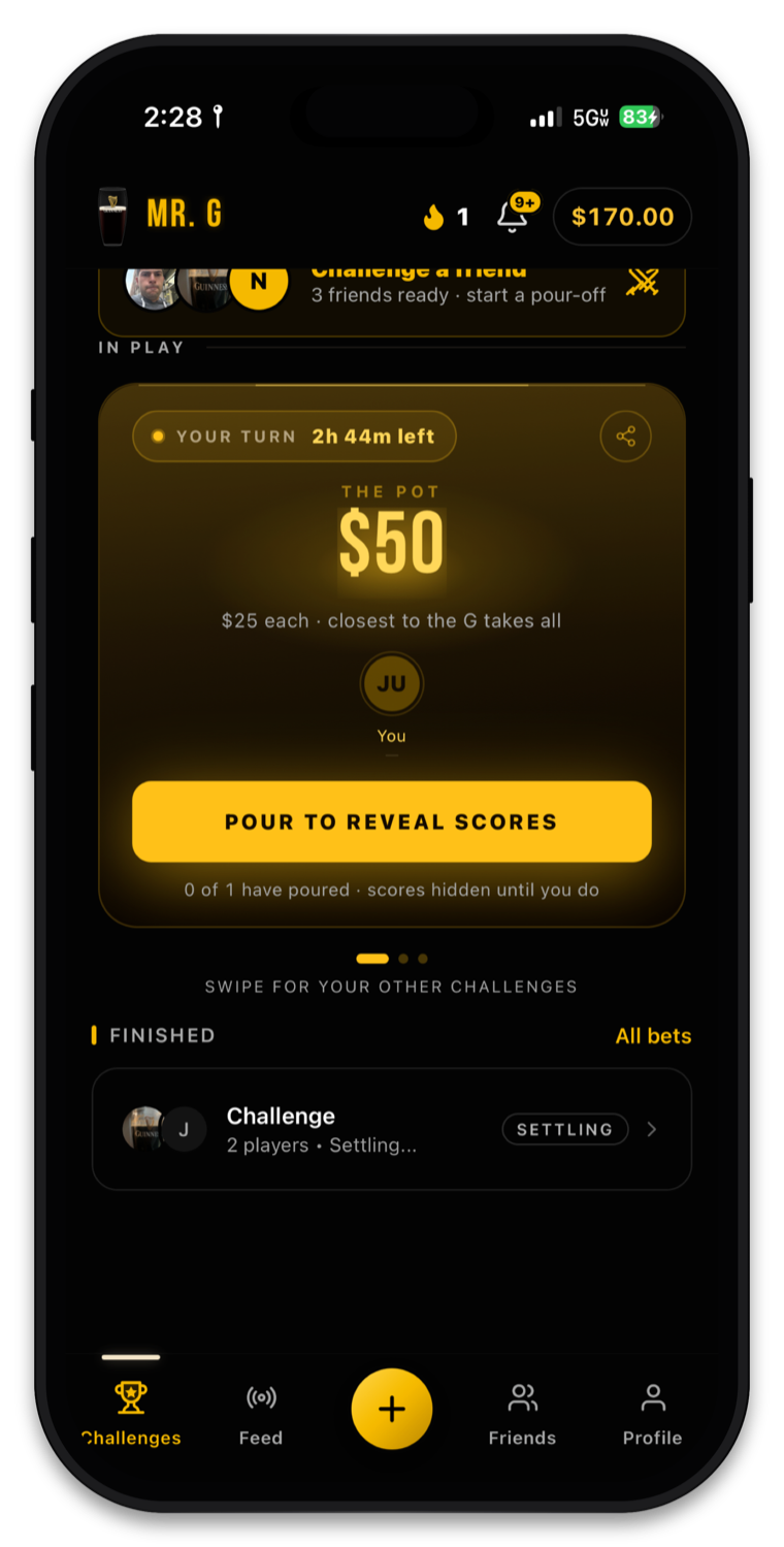 Challenge screen with a $50 pot